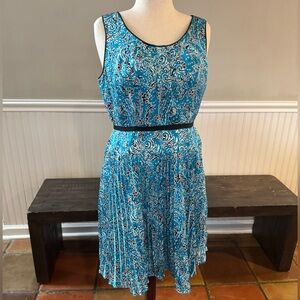 NWT Ann Taylor Teal Paisley Sleeveless Midi Dress with Black Belt